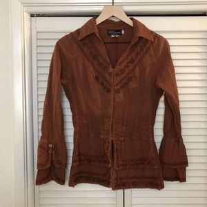G Design Natural Fashions Sz Small Boho Fitted Blouse Long Cuff